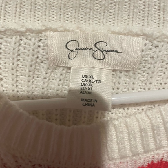Jessica Simpson Red and White Heart Crew Neck Sweater - Picture 2 of 4